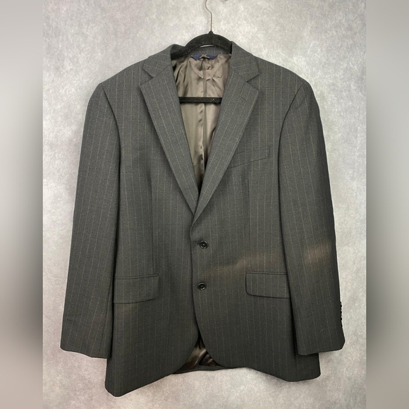 Brooks Brothers 346 Stretch Mens 41R Gray Pin Stripe Twill Wool Notch Blazer - Picture 1 of 8